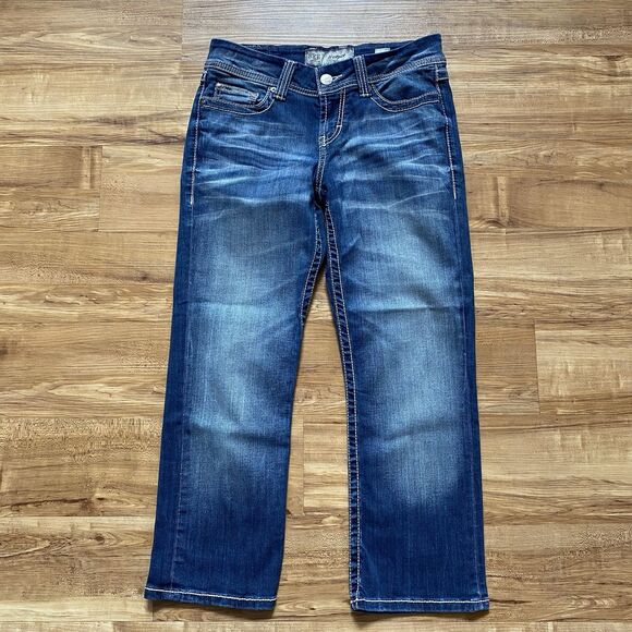 BKE 28 Harper Jeans Dark Wash Blue Denim Cropped Straight Western Cowgirl Rock - Picture 3 of 16